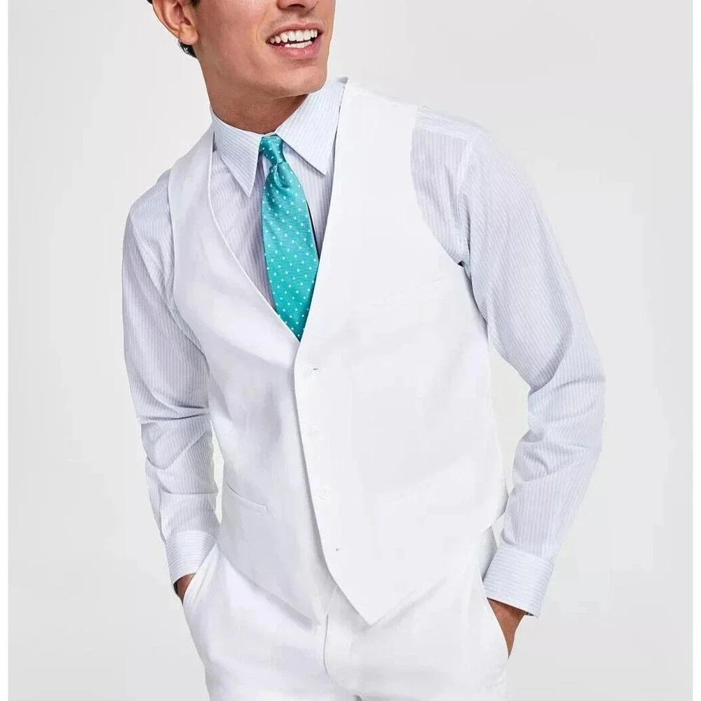 Bar III Mens‎ Slim fit Button-Up Suit Vest Size XL White 100%Linen E091427